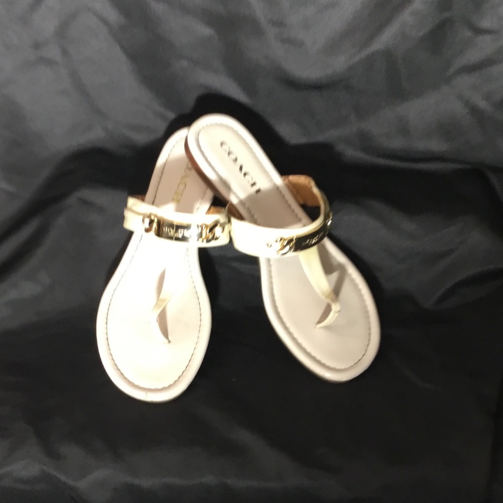 Coach Ivory Thong Sandals with Gold Accent